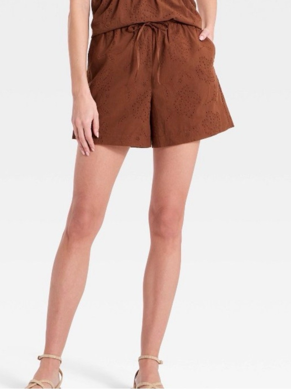 A New Day Brown Eyelet Drawstring Shorts